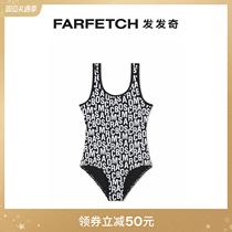 The Marc Jacobs youngster logo printed large round collar one-piece swimsuit FARFETCH Fat Chic