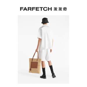 Prada普拉达男士三角形logo拉菲草手提包 FARFETCH发发奇