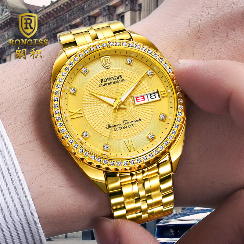 世界瑞士黄金色男士机械表十大机芯 rongiss国产腕表