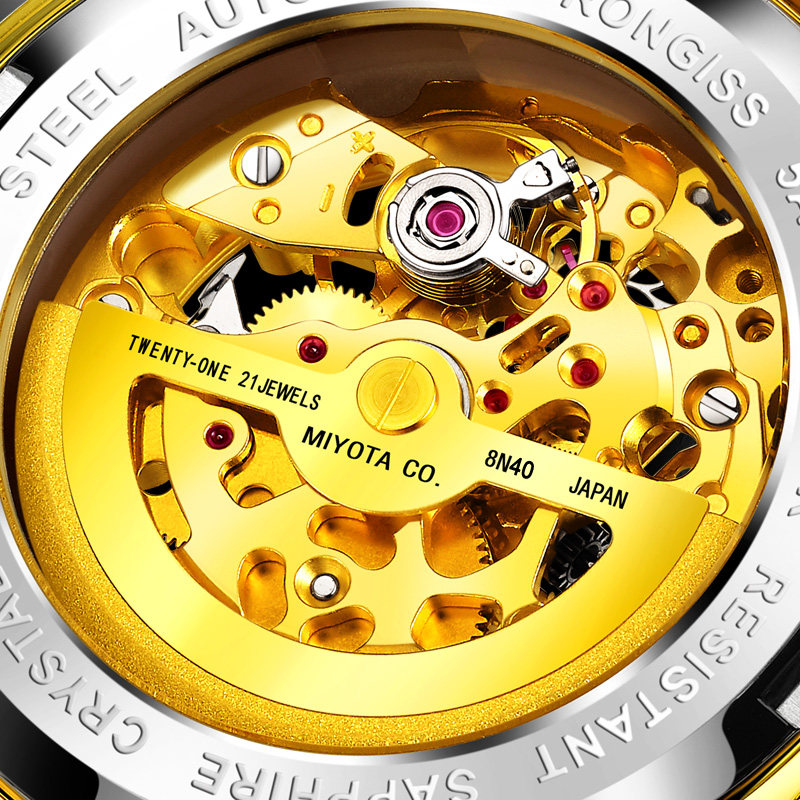 黄金色男士瑞士全自动机械表机芯 rongiss国产腕表