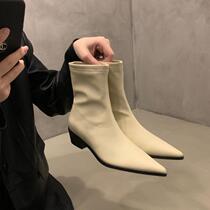 Tide Cards Little Nude Boots Thick Heel Skinny Short Boots Woman Shoes 2023 Autumn Winter New pointed Inn Wind Martin boots