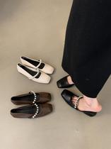 Tide Card Style Late Wind commuter Shallow Mouth Single Shoes Woman 2023 Fall new retro square head Soft flat-bottomed Mary Jane shoes