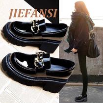 JIEFANSI Hong Kong interior heightening small leather shoes female Inron Wind 2023 Fall new thick bottom genuine leather Lefos shoes