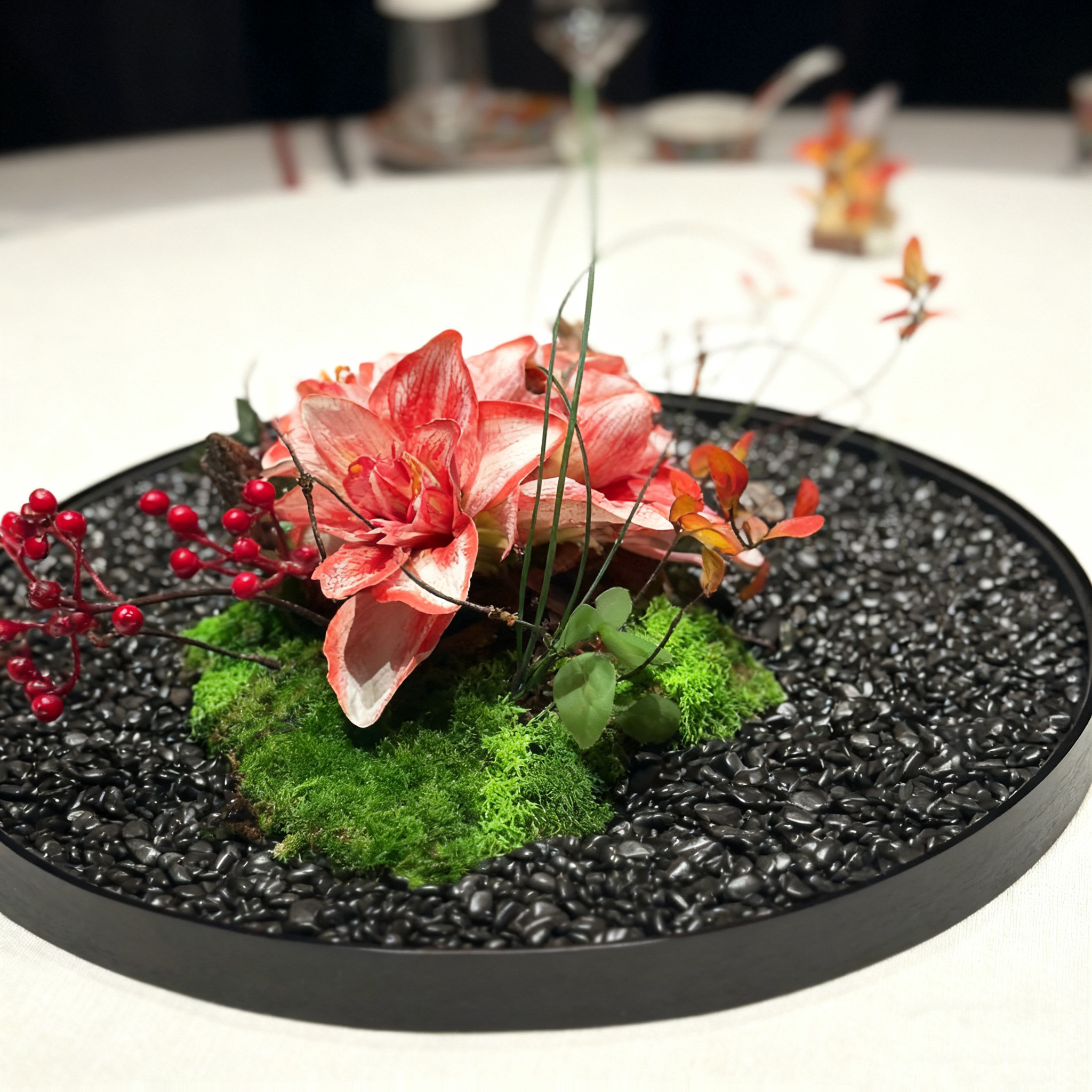 餐桌中间摆花圆桌中间装饰摆件桌花电动转盘花高端仿真花圆形景观,淘宝优惠券,粉丝福利购,淘宝优惠卷