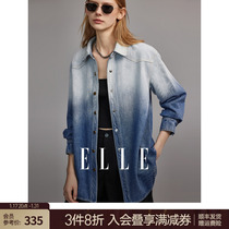 ELLE style design sense gradient denim shirt woman 2024 spring dress new advanced sensational long sleeve blouse jacket