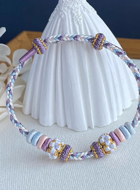 手工编织桃花手绳可穿黄金转运珠编织绳半成品diy幸运红绳手链女