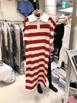 Salondmag Korea Dongdaemun 2022 Spring new turnneck striped Casual Short Sleeve Ocean Dress