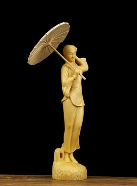 黄杨木雕刻工艺品中式家居摆件实木手工艺把玩件江南烟雨精品礼物