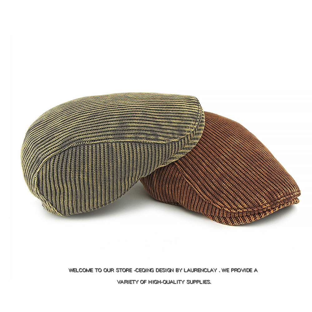 扎染帽子贝雷帽男女秋冬新款针织毛线鸭舌帽英伦复古前进帽画家帽 - 图1