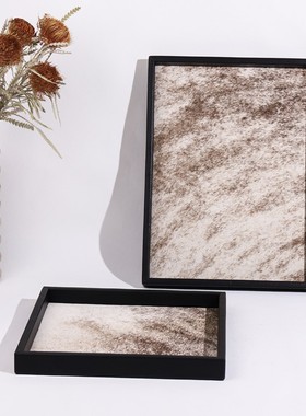 侘寂轻奢马c毛几何托盘棋盘格样板房家居卧室衣帽间床头柜收纳摆