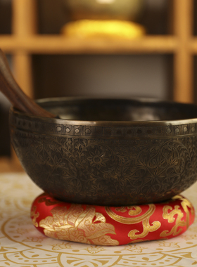 尼泊尔手工颂钵雕花铜钵音愈冥想复古钵音碗铜罄音疗钵盂静心疗愈