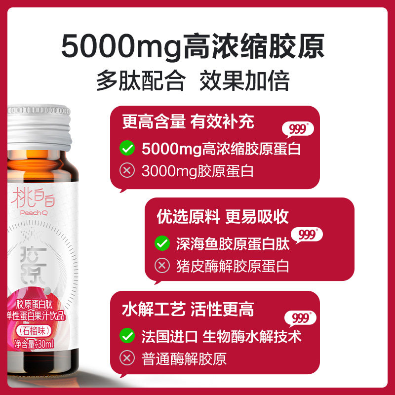 999桃白白口服玻尿酸正品肽粉片液 999智增胶原蛋白