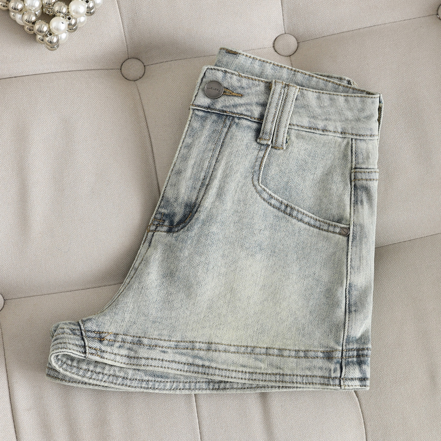 拉夏贝尔美式辣妹做旧复古牛仔裤短裤女夏季a字包臀高腰显瘦热裤,淘宝优惠券,粉丝福利购,淘宝优惠卷