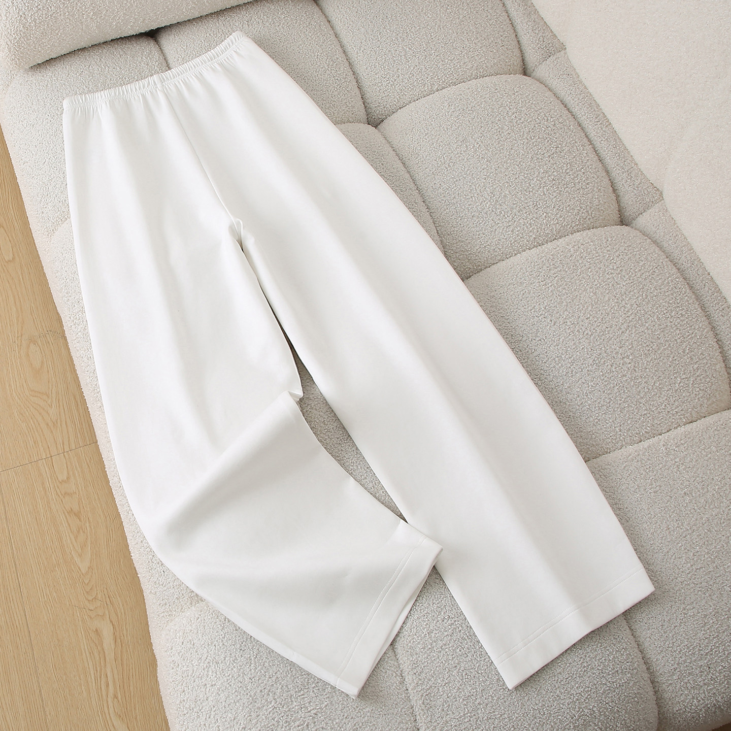 拉夏贝尔美式白色阔腿休闲裤女春季高腰显瘦百搭直筒拖地弯刀裤子,淘宝优惠券,粉丝福利购,淘宝优惠卷