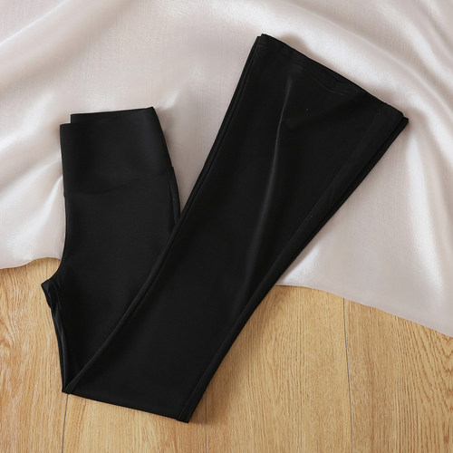 拉夏贝尔黑色高腰鲨鱼裤喇叭裤女2026春秋新款弹力提臀显瘦瑜伽裤 - 图1