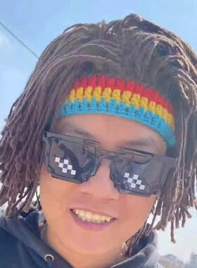 绿色雷鬼脏辫手工帽子搞怪疯子毛线帽野人假发针织帽嘻哈头套网红