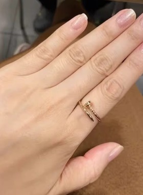 钉子戒指男女18k玫瑰金黄金无钻满钻开口情侣对戒头尾镶钻戒指