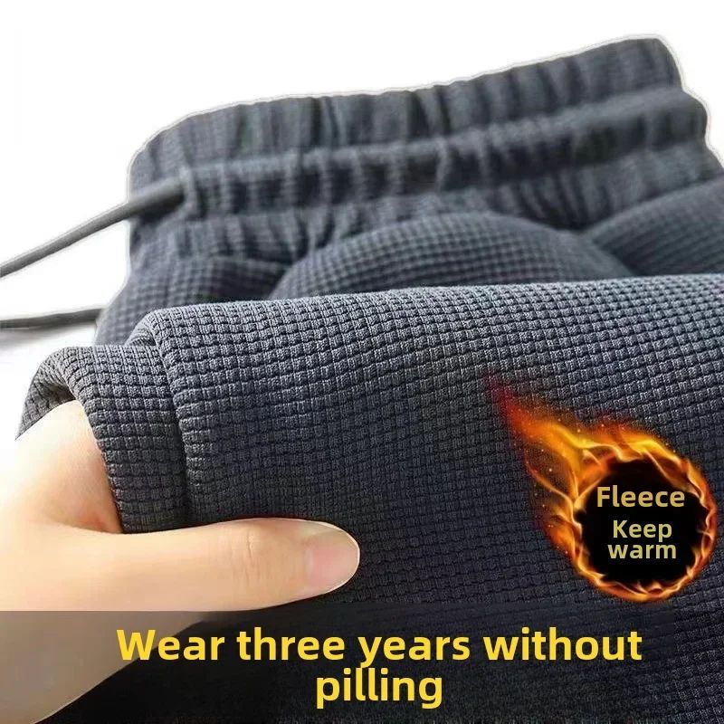 Autumn/winter Men's Fleece-lined Thickened Casual Trousers L - 图0