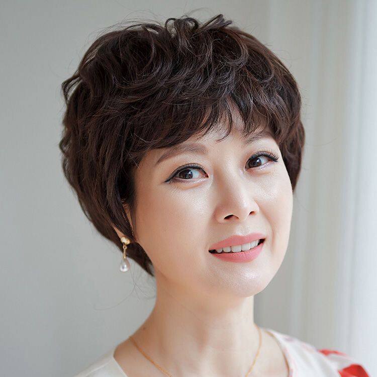 正品假发女短发真发自然蓬松饱满短卷发中老年妈妈整体全头假发套