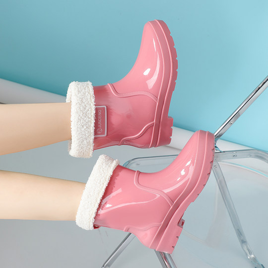 时尚百搭雨鞋女短筒雨水靴防滑低筒水鞋成人外穿加绒保暖防水鞋女