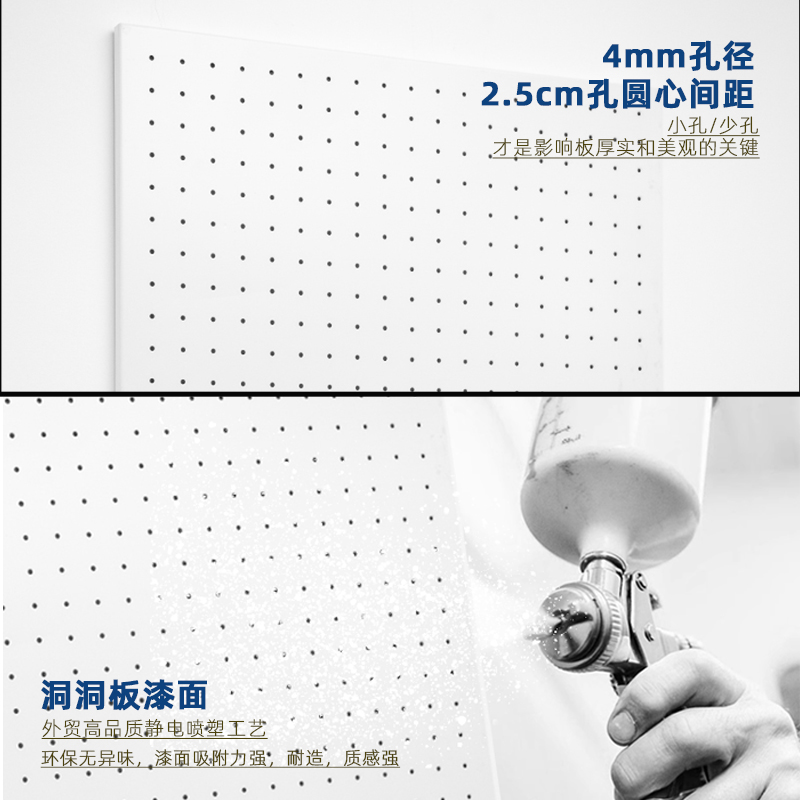 载物空间白色铁艺洞洞板铁板免打孔墙上桌上办公室收纳洞洞板置物-图1