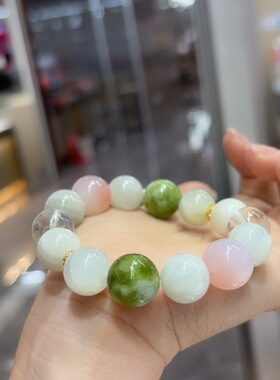 天然绿月光石多宝手串女原创设计白水晶多巴胺配色手链精致礼物