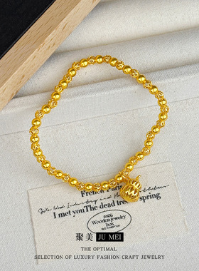 越南沙金花丝镂空葫芦手链新中式沙金古法金珠手串福禄珠叠戴手链