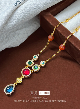 仿真黄金国风凤华宫影项链女越南沙金多巴胺五彩斑斓锁骨链设计感