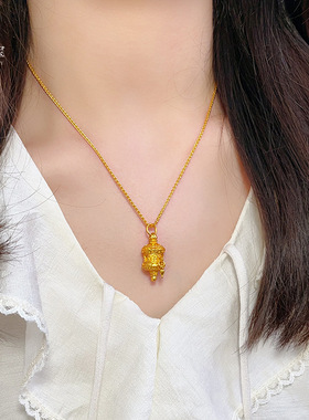 新中式古法沙金八大金刚无相佛转转筒吊坠项链实心挂坠送女友礼物