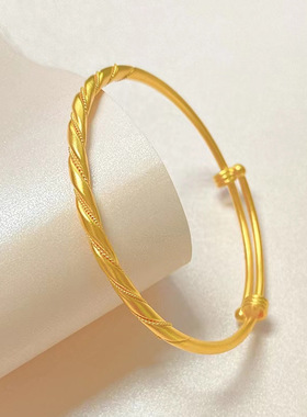 沙金手镯4n麻花女款手环黄镀金保色古法传承锡金手镯饰品