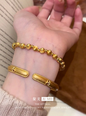 新中式越南沙金轻奢平安喜乐猫眼手串圆珠吉言珠手链国风女送礼物