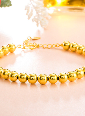 光面佛珠珠子手链仿黄金3D硬金情侣款镀K金多款转&运圆珠沙金