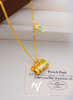 久不掉色越南沙金珐琅彩上上签平安锁包项链女烧蓝宫廷风锁骨链