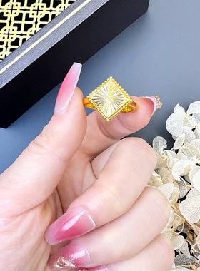 越南沙金戒指耳钉时尚菱形轻奢高级感小众夏季黄金首饰品新品