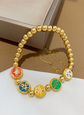 五路财神吊坠配件古法传承沙金手串首饰品久不掉色串珠锡金手链女