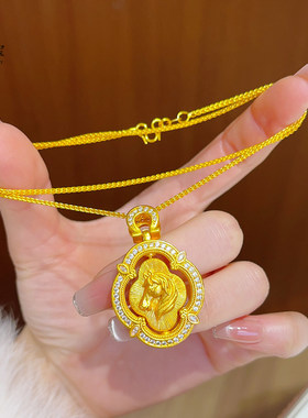 金店同款越南沙金点钻马生肖骏程万里吊坠项链拉丝马牌挂坠女送礼
