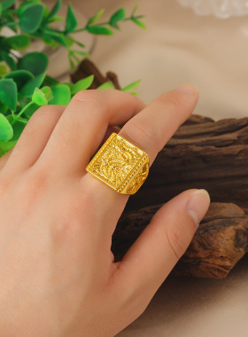 越南沙金新品男士戒指龙福运开口指环真复古风黄金跨境锡金配饰