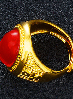 越南沙金仿宝石玉石男戒饰品马来玉男士开口戒指仿玉髓碧玺戒指