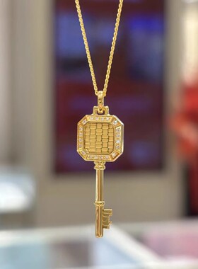 周家同款传喜系列钥匙吊坠越南沙金镶钻锆石项链女款设计感坠子