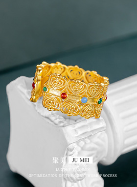 古法越南沙金花丝镂空皇冠宫廷戒指轻奢高级珐琅指环气质百搭饰品