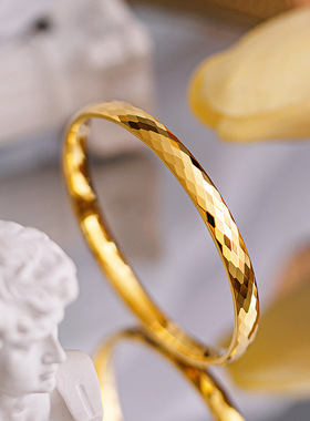 cnc高级感多切面菱形镭射手镯 精致轻奢爆闪高保色素圈沙金手环