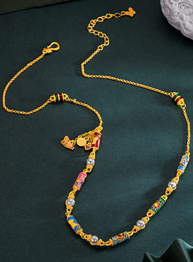 越南沙金珐琅珍珠花神两件套珐琅彩设计小众精致百搭清新甜美首饰