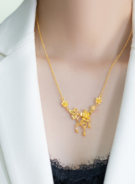 高级感沙金金婚庆花嫁沙金项链小众时尚新娘首饰花田喜事花朵项链