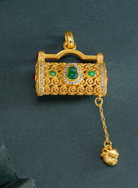 玉石葫芦越南沙金古法钻石包包吊坠复古手提包女款锁骨项链送老婆