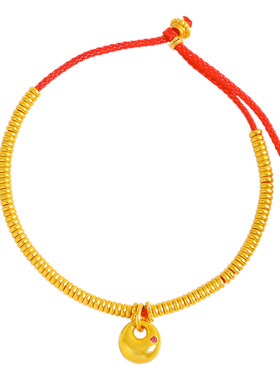 强保色越南沙金小胖福金坨坨手链新中式手工红色珠仿真黄金手串女