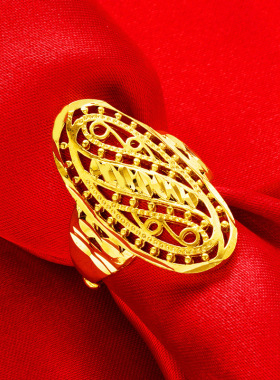 时尚秀气越南沙金开口戒指女黄金花朵指环求婚新娘锡金戒子