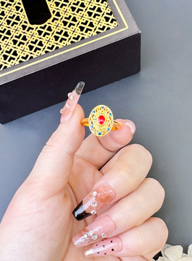 越南沙金宫廷风镂空女戒指古法花丝新中式婚庆黄金手饰品配饰