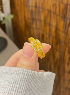 金店同款沙金新款镶钻扎基开口锡金戒指手饰轻奢高级感设计女指环