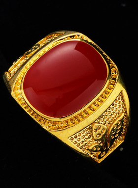 红/绿/黑滴油开口男戒金色男士宝石越南沙金戒指指环仿金火烧金女