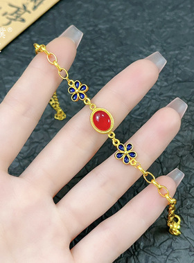 金店同款沙金珐琅凤华宫阙手链新中式国潮花丝玲玲高级感手饰